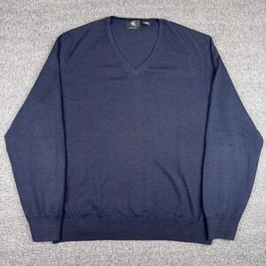 Calvin Klein Sweater Mens 2XL Navy Blue Extra Fine Merino Wool V Neck Pullover
